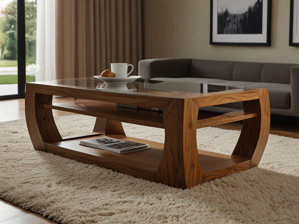 Modern wooden coffee table with glass inlay