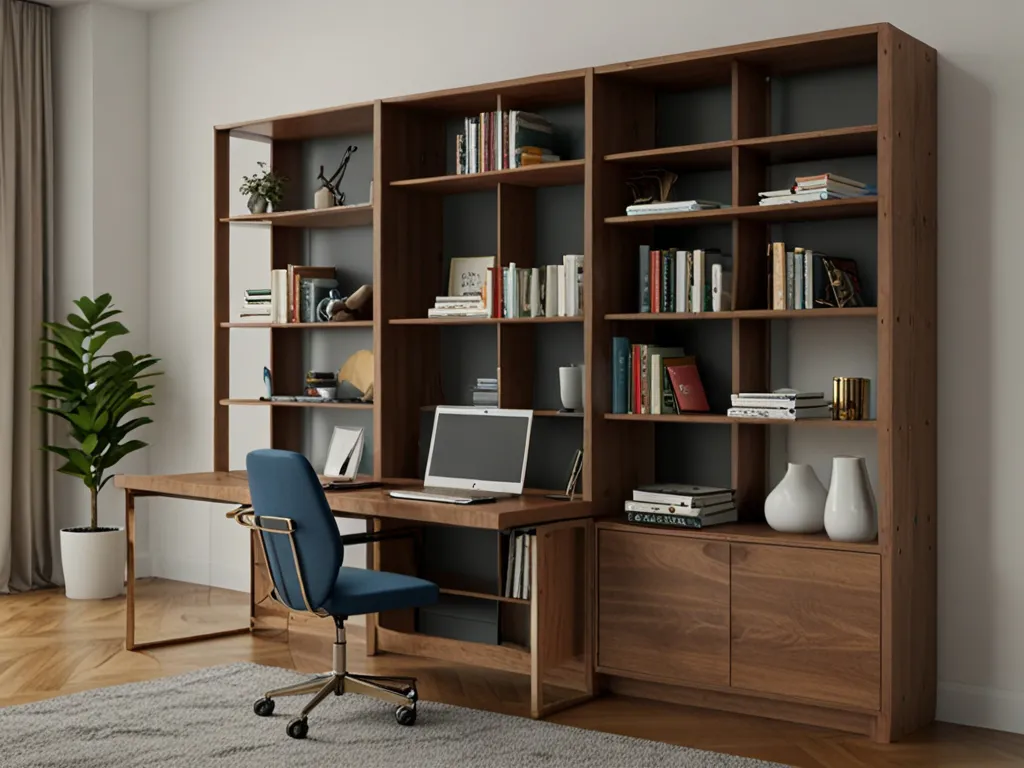 Custom bookshelf with integrated desk